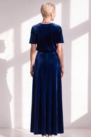 Load image into Gallery viewer, Burgundy Velvet Sparkly A Line Beaded Long Mother of the Bride Dress with Sleeves