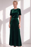 Load image into Gallery viewer, Burgundy Velvet Sparkly A Line Beaded Long Mother of the Bride Dress with Sleeves