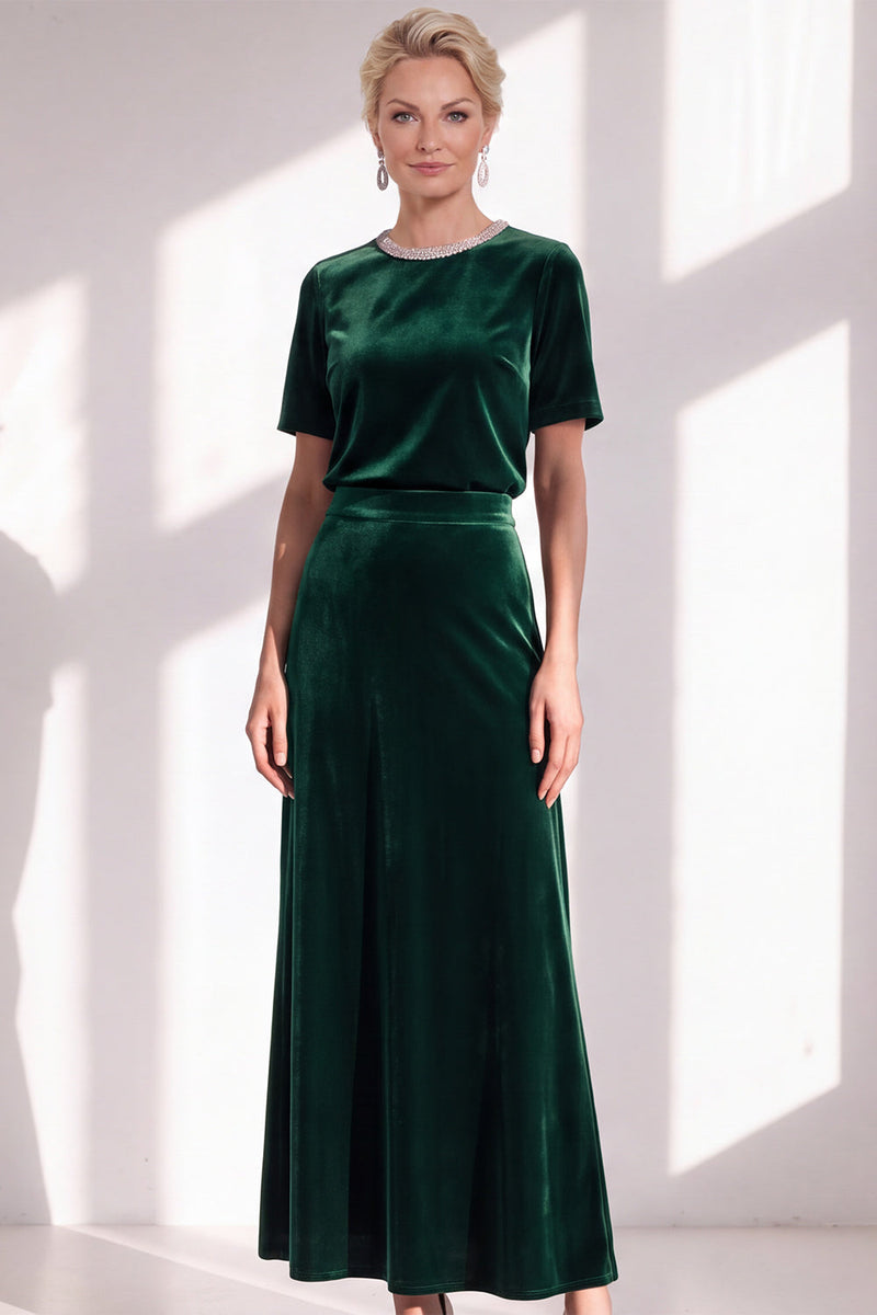 Load image into Gallery viewer, Burgundy Velvet Sparkly A Line Beaded Long Mother of the Bride Dress with Sleeves