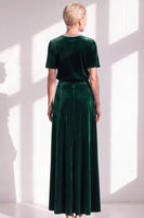 Load image into Gallery viewer, Burgundy Velvet Sparkly A Line Beaded Long Mother of the Bride Dress with Sleeves