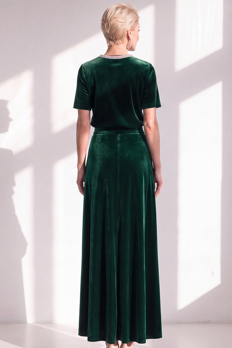 Load image into Gallery viewer, Burgundy Velvet Sparkly A Line Beaded Long Mother of the Bride Dress with Sleeves