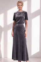 Load image into Gallery viewer, Burgundy Velvet Sparkly A Line Beaded Long Mother of the Bride Dress with Sleeves
