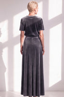 Load image into Gallery viewer, Burgundy Velvet Sparkly A Line Beaded Long Mother of the Bride Dress with Sleeves