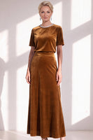 Load image into Gallery viewer, Burgundy Velvet Sparkly A Line Beaded Long Mother of the Bride Dress with Sleeves