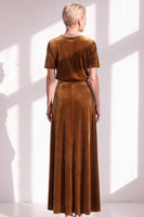Load image into Gallery viewer, Burgundy Velvet Sparkly A Line Beaded Long Mother of the Bride Dress with Sleeves