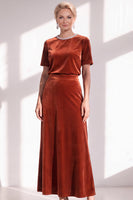 Load image into Gallery viewer, Burgundy Velvet Sparkly A Line Beaded Long Mother of the Bride Dress with Sleeves