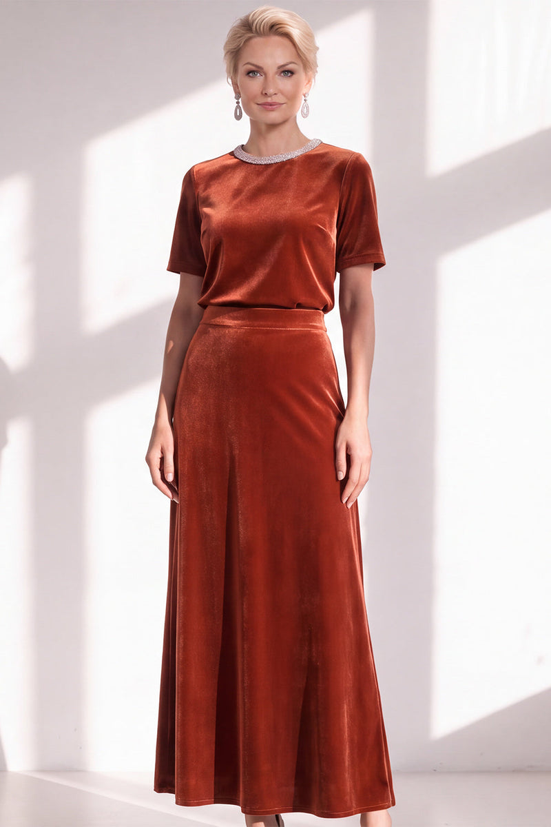 Load image into Gallery viewer, Burgundy Velvet Sparkly A Line Beaded Long Mother of the Bride Dress with Sleeves