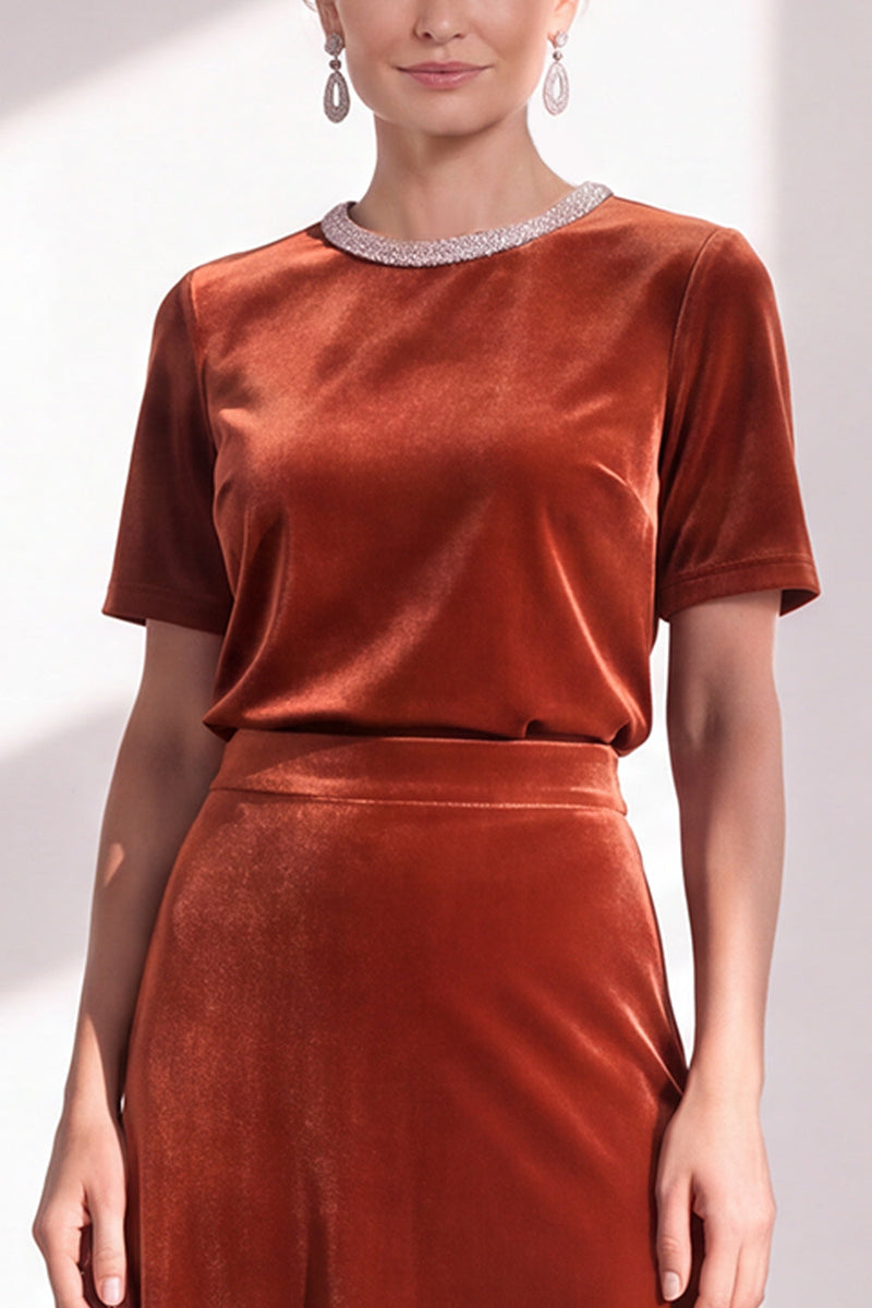 Load image into Gallery viewer, Burgundy Velvet Sparkly A Line Beaded Long Mother of the Bride Dress with Sleeves