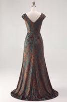 Load image into Gallery viewer, Dark Green V-NeckFloral  Ruched Long Velvet Evening Dress with Sleeves
