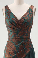 Load image into Gallery viewer, Dark Green Mermaid Floral Ruched V-Neck Long Velvet Evening Dress