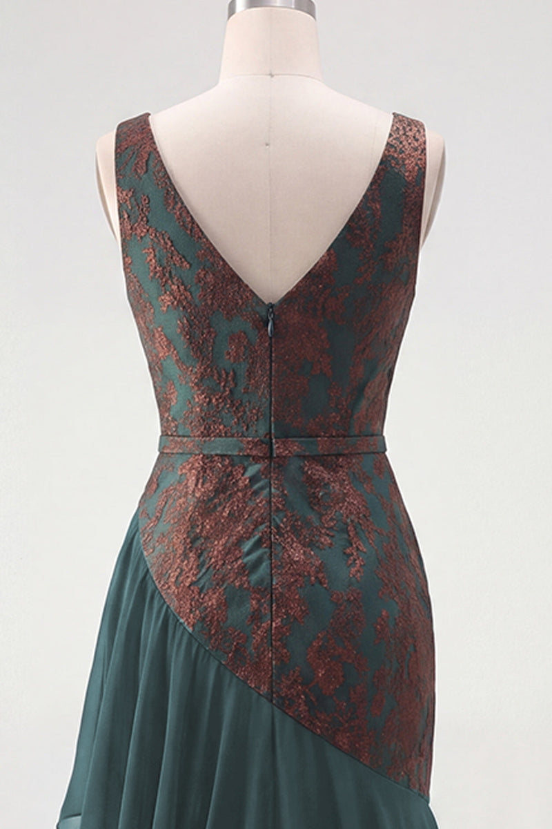 Load image into Gallery viewer, Dark Green Mermaid Floral Ruched V-Neck Long Velvet Evening Dress