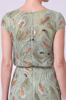 Load image into Gallery viewer, Green Beaded A Line Chiffon Cap Sleeves Long Mother of the Bride Dress