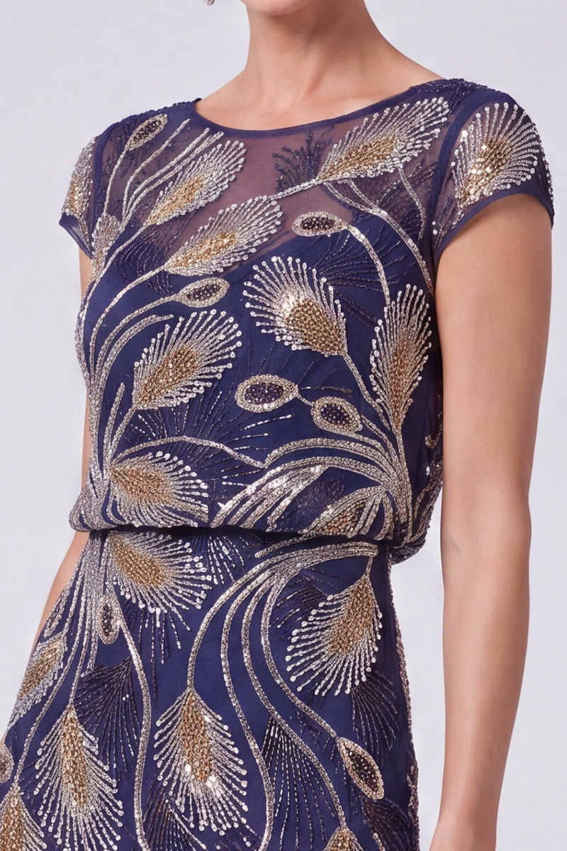 Load image into Gallery viewer, Green Beaded A Line Chiffon Cap Sleeves Long Mother of the Bride Dress
