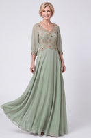 Load image into Gallery viewer, Navy Chiffon A Line V-Neck Sparkly Beaded Long Mother of the Bride Dress with Sleeves