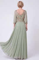 Load image into Gallery viewer, Navy Chiffon A Line V-Neck Sparkly Beaded Long Mother of the Bride Dress with Sleeves