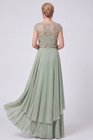 Load image into Gallery viewer, Green Sparkly Beaded Cap Sleeves Chiffon Tiered Long Mother of the Bride Dress