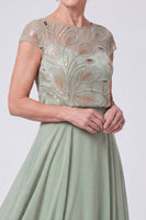 Load image into Gallery viewer, Green Sparkly Beaded Cap Sleeves Chiffon Tiered Long Mother of the Bride Dress