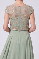 Load image into Gallery viewer, Green Sparkly Beaded Cap Sleeves Chiffon Tiered Long Mother of the Bride Dress