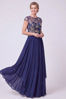 Load image into Gallery viewer, Green Sparkly Beaded Cap Sleeves Chiffon Tiered Long Mother of the Bride Dress