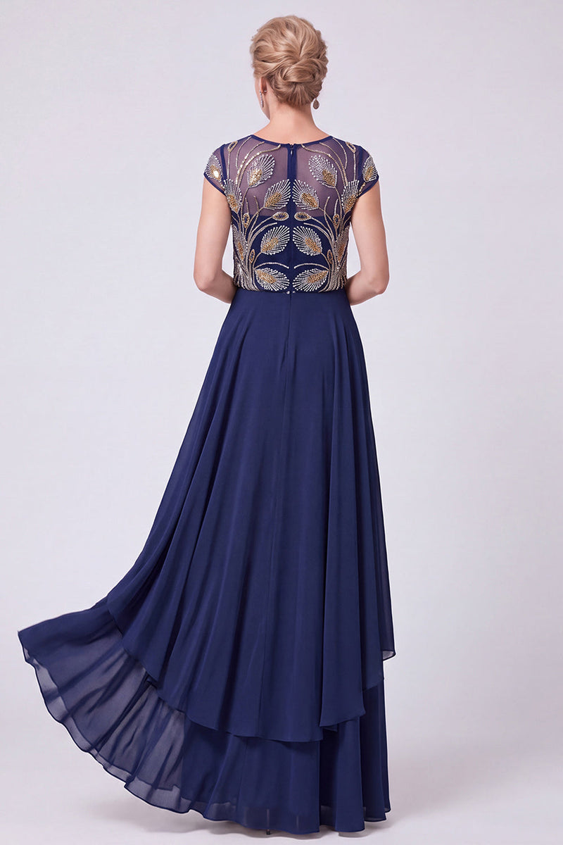 Load image into Gallery viewer, Green Sparkly Beaded Cap Sleeves Chiffon Tiered Long Mother of the Bride Dress