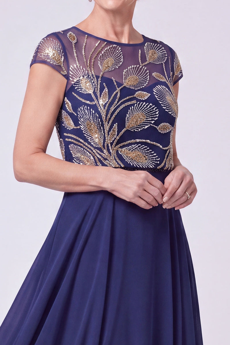 Load image into Gallery viewer, Green Sparkly Beaded Cap Sleeves Chiffon Tiered Long Mother of the Bride Dress