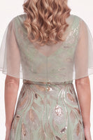 Load image into Gallery viewer, Blue Tulle A Line Spakrly Beaded Long Mother of the Bride Dress with Cape