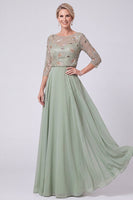 Load image into Gallery viewer, Green Chiffon Sparkly A Line 3/4 Sleeves Beaded Long Mother of the Bride Dress