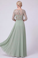 Load image into Gallery viewer, Green Chiffon Sparkly A Line 3/4 Sleeves Beaded Long Mother of the Bride Dress