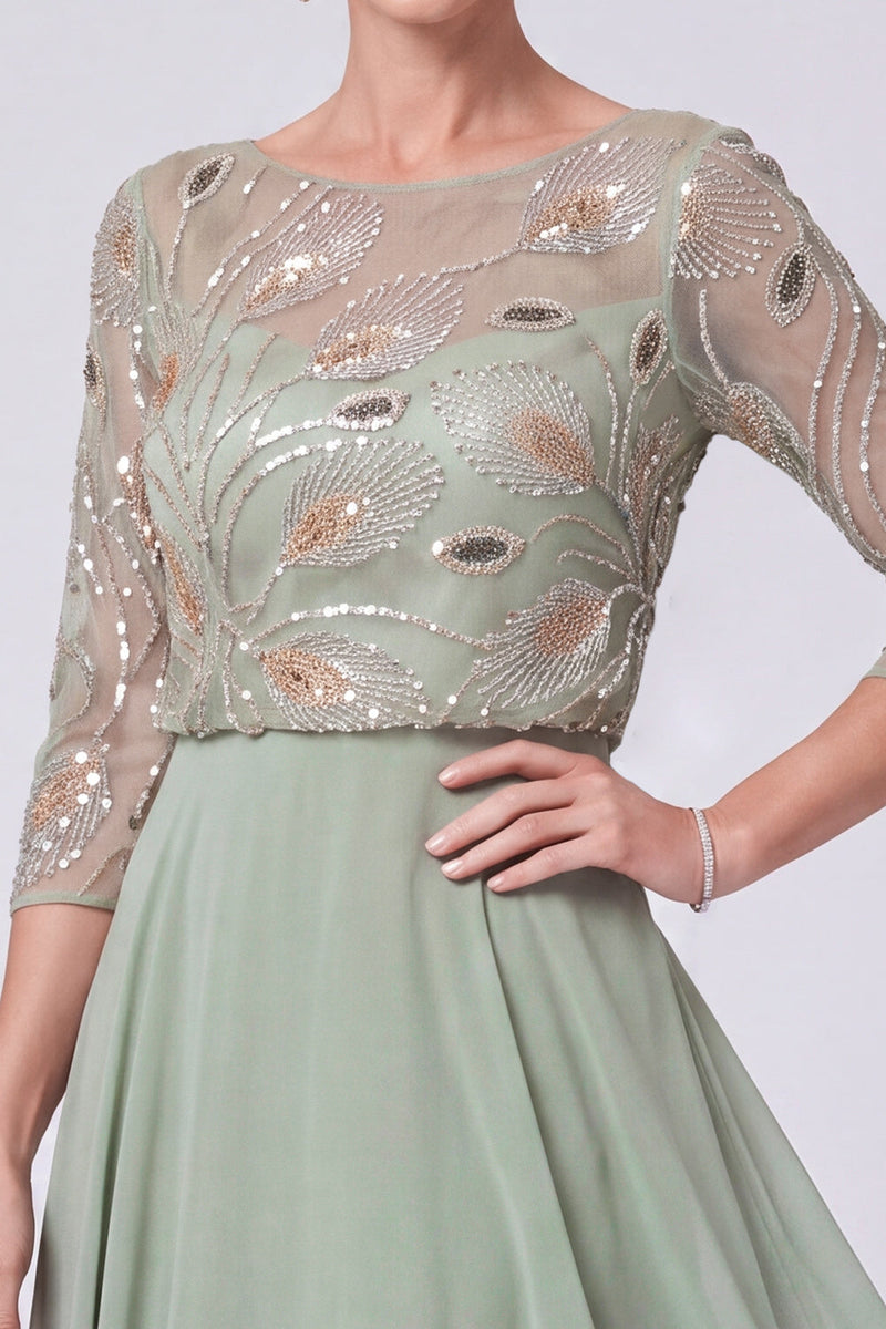 Load image into Gallery viewer, Green Chiffon Sparkly A Line 3/4 Sleeves Beaded Long Mother of the Bride Dress