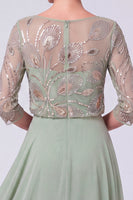Load image into Gallery viewer, Green Chiffon Sparkly A Line 3/4 Sleeves Beaded Long Mother of the Bride Dress