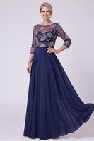 Load image into Gallery viewer, Green Chiffon Sparkly A Line 3/4 Sleeves Beaded Long Mother of the Bride Dress