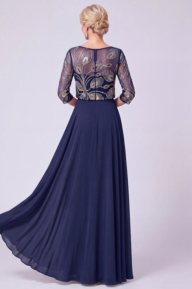 Load image into Gallery viewer, Green Chiffon Sparkly A Line 3/4 Sleeves Beaded Long Mother of the Bride Dress