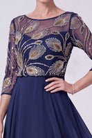 Load image into Gallery viewer, Green Chiffon Sparkly A Line 3/4 Sleeves Beaded Long Mother of the Bride Dress