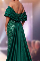 Load image into Gallery viewer, Sparkly Dark Green Sequin Mermaid Long Evening Dress with Cape