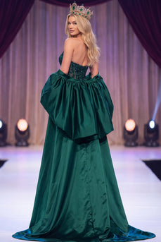 Dark Green Sparkly Sequin Mermaid Corset Long Evening Dress with Cape