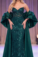 Load image into Gallery viewer, Dark Green Sparkly Sequin Mermaid Corset Long Evening Dress with Cape