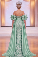 Load image into Gallery viewer, Sparkly Green Beaded Mermaid Ruched Long Evening Dress with Slit
