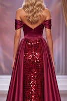 Load image into Gallery viewer, Sparkly Burgundy Mermaid  Sequin Corset Long Evening Dress with Slit