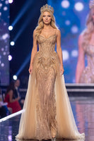 Load image into Gallery viewer, Sparkly Golden Sequin Mermaid Corset Long Evening Dress with Cape