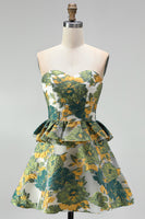 Load image into Gallery viewer, Pink Floral Ruffled  Sweetheart A Line Mini Cocktail Dress