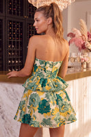 Load image into Gallery viewer, Pink Floral Ruffled  Sweetheart A Line Mini Cocktail Dress