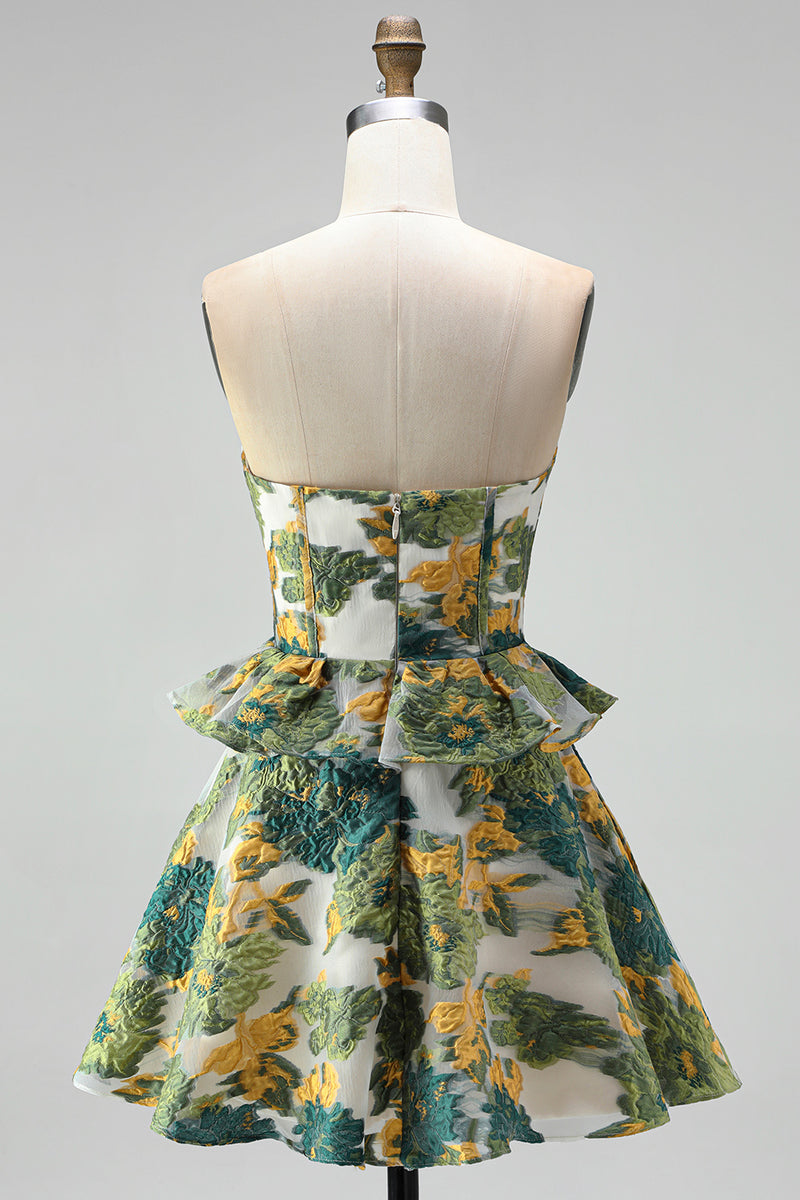 Load image into Gallery viewer, Pink Floral Ruffled  Sweetheart A Line Mini Cocktail Dress