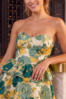 Load image into Gallery viewer, Pink Floral Ruffled  Sweetheart A Line Mini Cocktail Dress