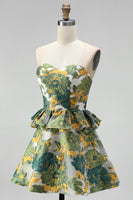 Load image into Gallery viewer, Pink Floral Ruffled  Sweetheart A Line Mini Cocktail Dress