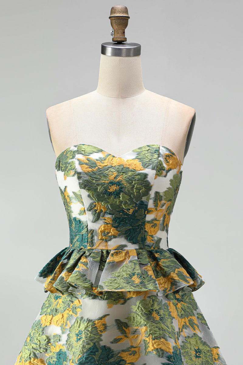 Load image into Gallery viewer, Pink Floral Ruffled  Sweetheart A Line Mini Cocktail Dress