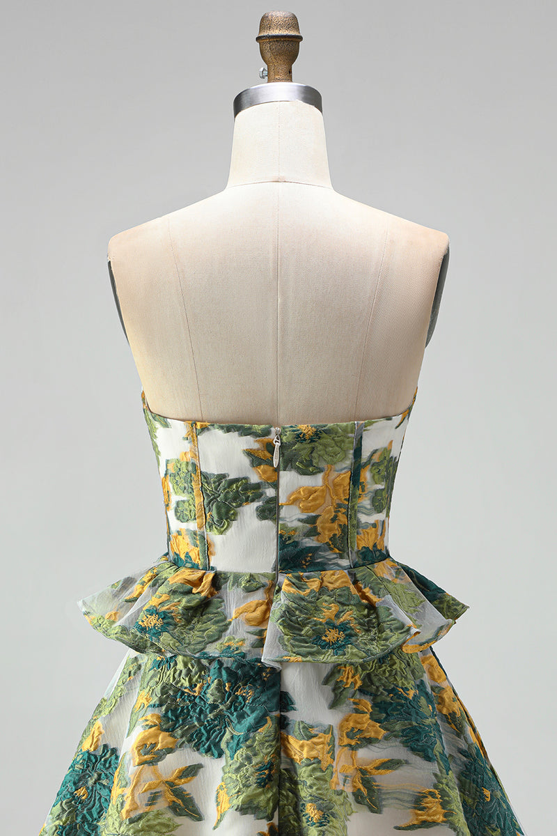 Load image into Gallery viewer, Pink Floral Ruffled  Sweetheart A Line Mini Cocktail Dress