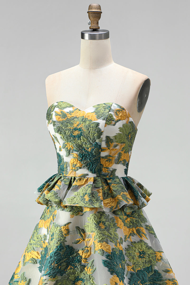 Load image into Gallery viewer, Pink Floral Ruffled  Sweetheart A Line Mini Cocktail Dress