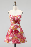 Load image into Gallery viewer, Floral Green A Line Corset Short Cocktail Dress with Slit