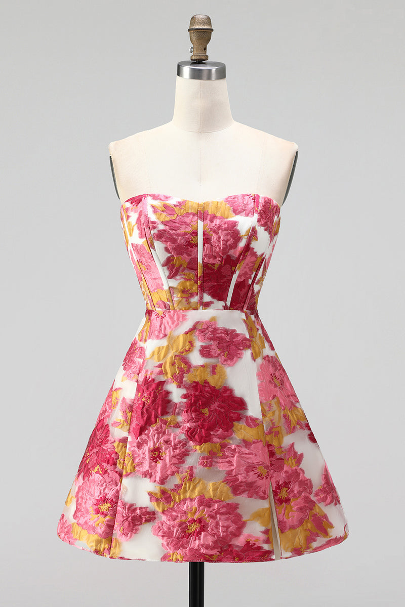 Load image into Gallery viewer, Floral Green A Line Corset Short Cocktail Dress with Slit
