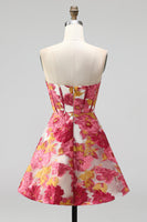Load image into Gallery viewer, Floral Green A Line Corset Short Cocktail Dress with Slit